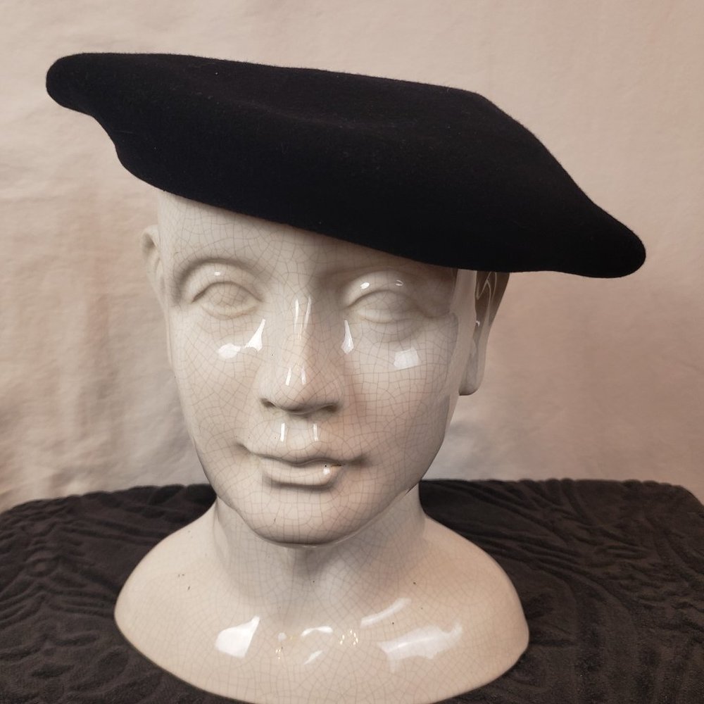 FOULARD DE LUXE Impermeable Women's Black Wool Vintage Beret Size 10 Made France